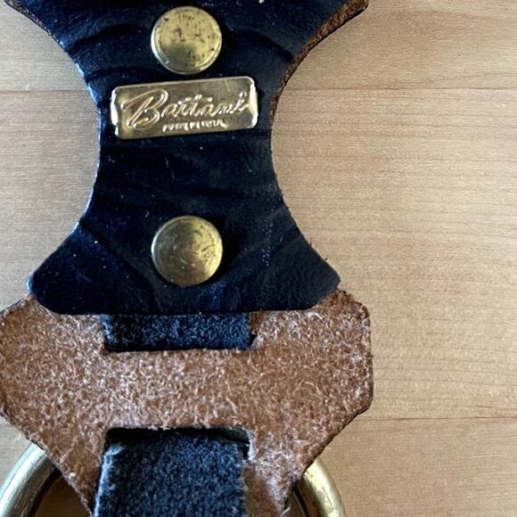 Vintage 1970s Battani Black Leather Solid Brass Buckle Hippie Festival Belt Sz L main image 4